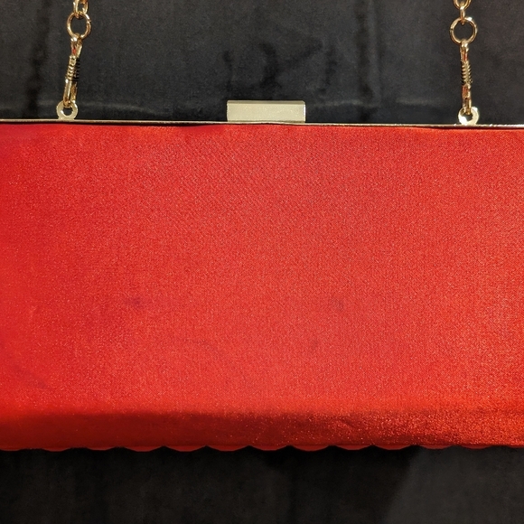 Red Satin and Acrylic Disco Ball Style Evening Bag with Gold Chain Strap - Picture 11 of 12